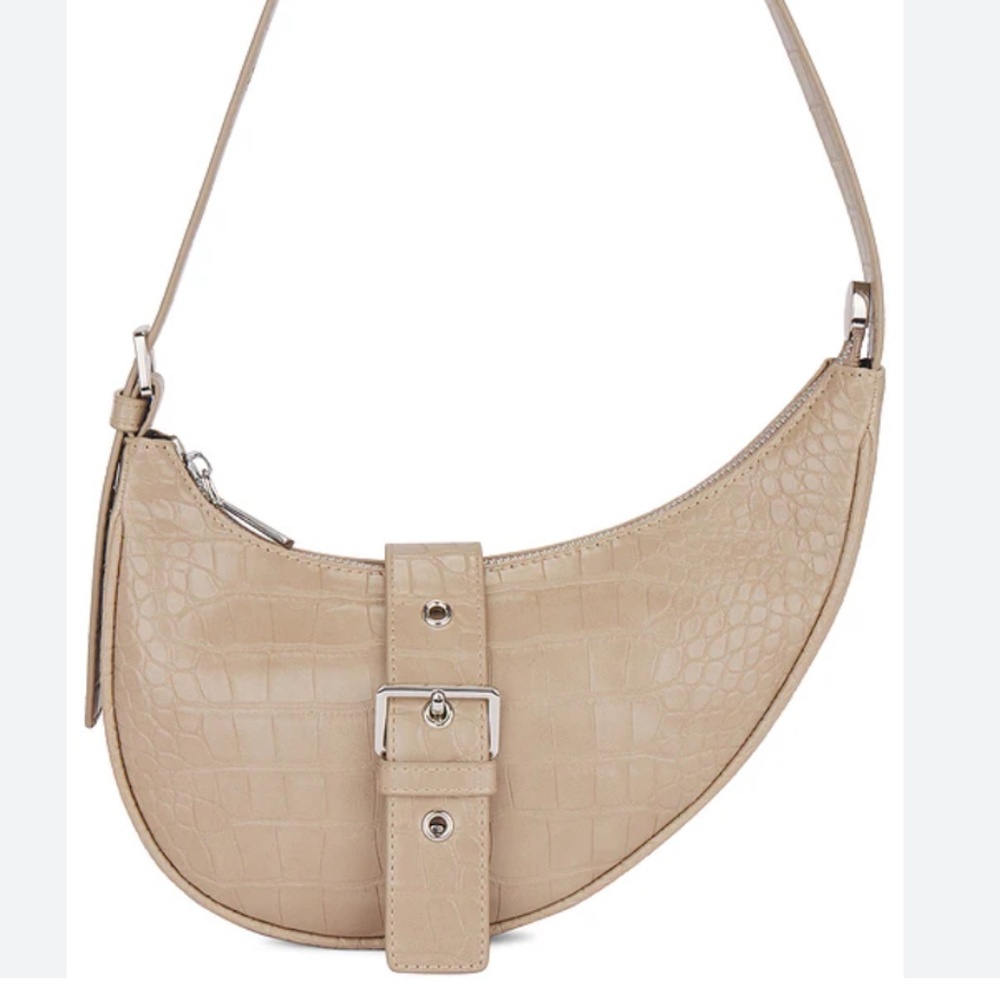 8 Other Reasons Beige Croc-Embossed Crescent Shoulder Bag